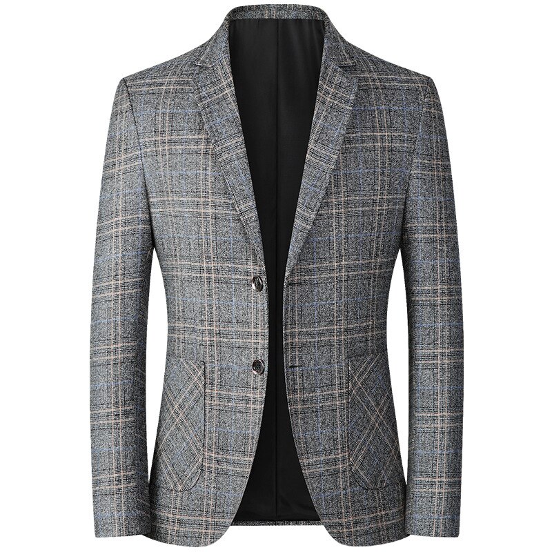 Veste de costume pour homme, Blazer fin, style anglais, à carreaux, style Business décontracté, pour mariage, BSX103: GRAY / XL