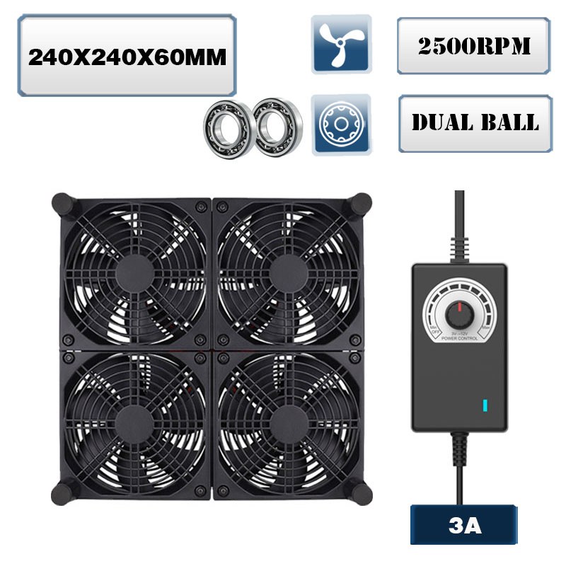 Routerfläkt tv-boxfläkt 120mm 240mm 360mm gör-det-själv-tv-boxkylfläkt med hastighetsregulator 80v-240v & skyddande nät skrivbordskylfläkt