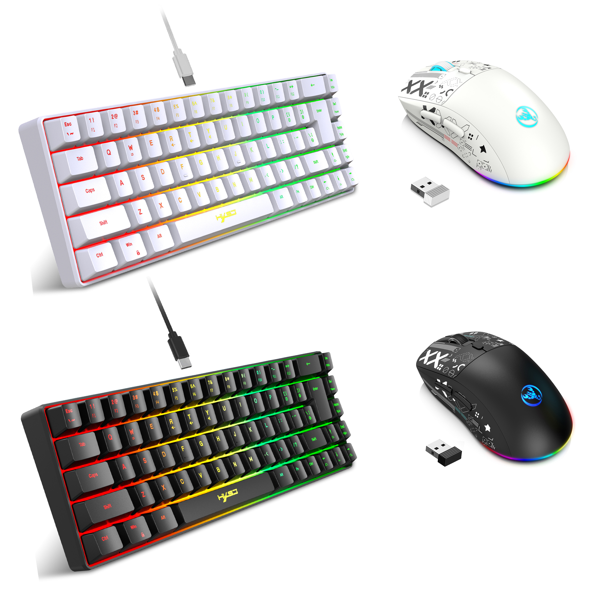 60 % Gaming-Kombiset für Tastatur und Maus, Gamer-Kombination mit weißer Tastatur, Computer-Kombination, kabelgebundene Tastaturen, Mäuse, Büro, Teclado für Laptop-PC