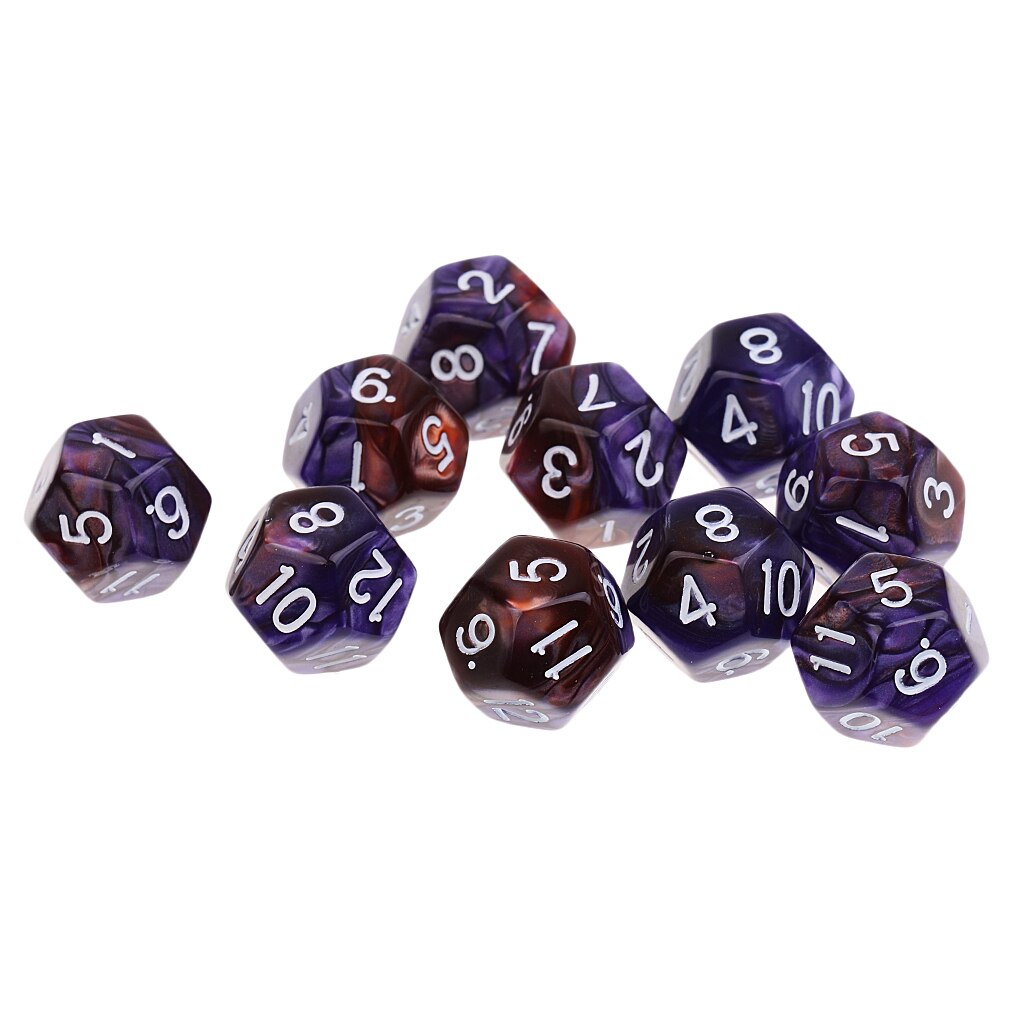 10 stück 12 Seitige Würfel D12 polyedrisch Würfel für Party Tisch Spiele Weiß Grau: Violett Kaffee