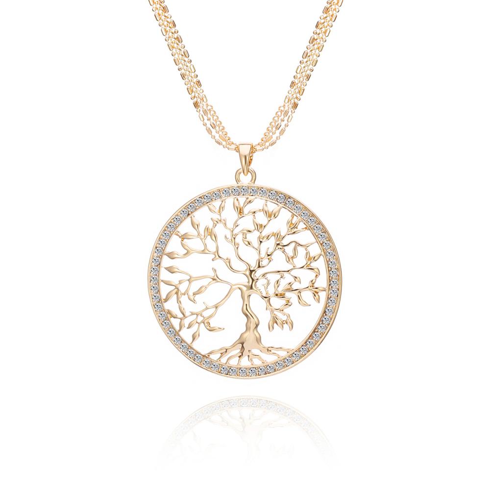 Tree of life Crystal Big Pendant Necklace Women 3 Colors Long Sweater Chains Necklace Jewelry