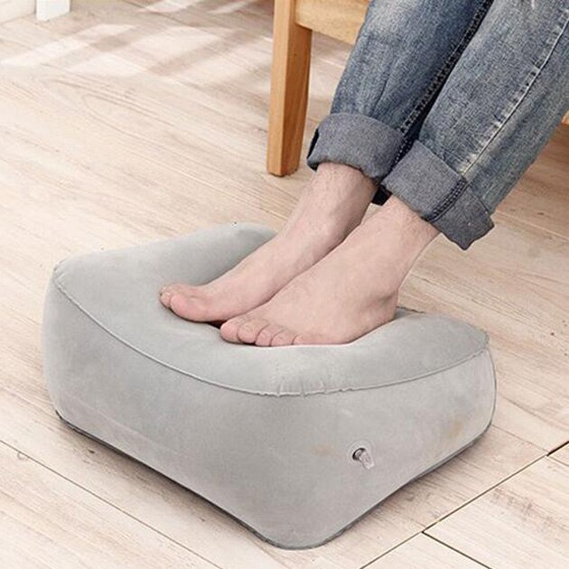 PVC Gray Train Flight Travel Inflatable Foot Rest Pillow Portable Pad Mat Footrest Pillow Home Outdoor Foot Relief Cushion