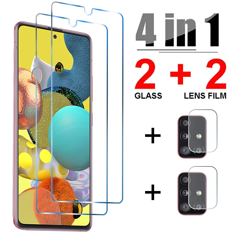 Cristal templado 4 en 1 para Samsung Galaxy A21S, A51, A52, A32, 5G, Protector de pantalla de cámara para Samsung A71, A72, A41, A31, A12, A11