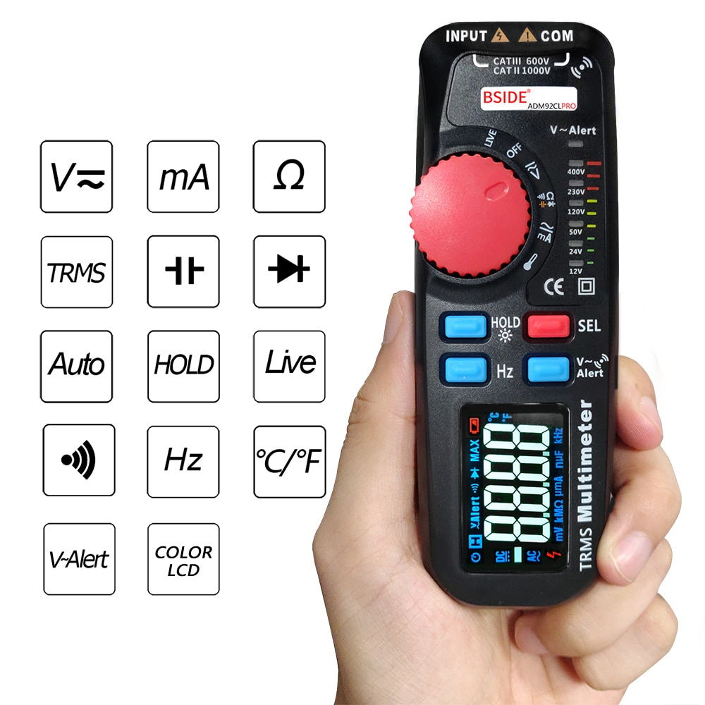 ADM92CL PRO Mini TRMS Dual Mode Multimeter AC/DC Voltage Current Resistance Diode Capacitance Frequency Meter 6000 Counts
