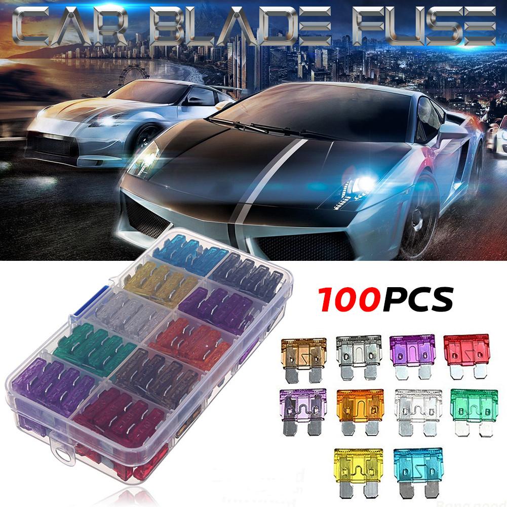 100Pcs/Verpakt Auto Aluminium Blade Fuse Auto Auto Beveiliging Zekering Standaard Assortiment Kit Gebruik Voor Medium-Sized auto