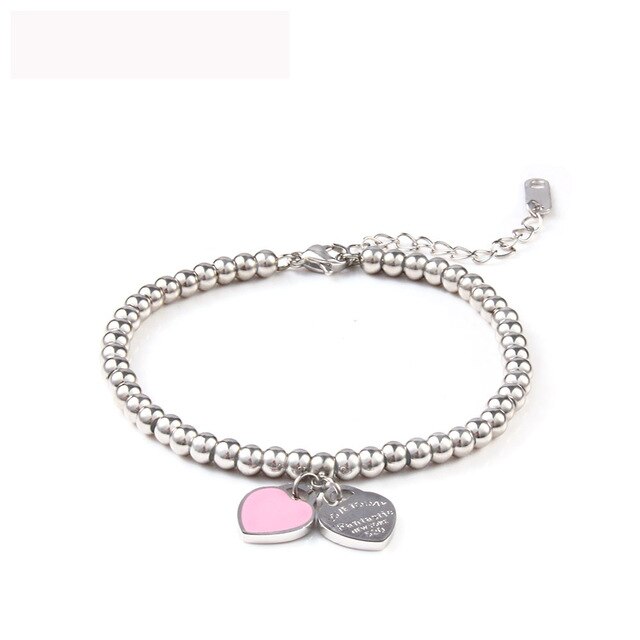 4mm beads charm heart bracelet charm girlfriend bracelet ladies stainless steel jewelry accessories bracelet: 0280