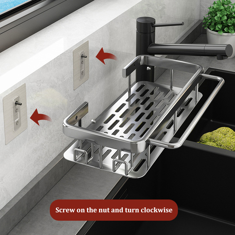 Estante de drenaje multifuncional montado en la pared, estante de cocina sin perforaciones, estante de especias, estante de almacenamiento para fregadero, suministros de cocina, 1 Uds.