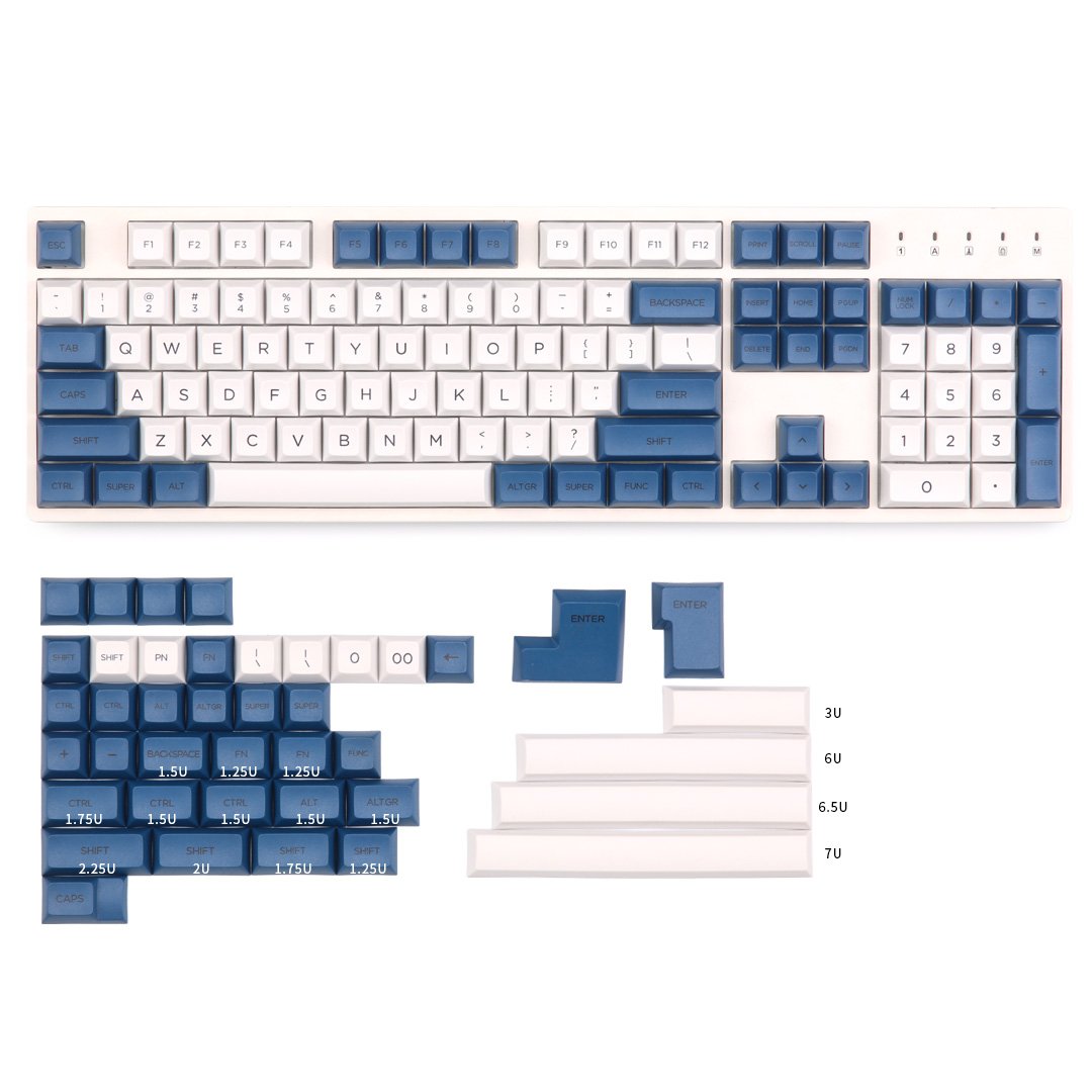 Kbdfans dsa pbt blå og hvide keycaps sæt 145 nøgler