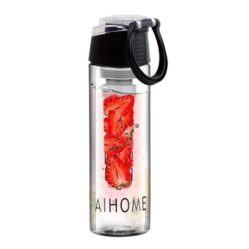 Obst Wasser Filter Flasche 800ML Sport Wasser Flasche Mit Abnehmbare Obst Sieb kippen-oben Deckel Für Fitness draussen Lager Radfahren: Schwarz