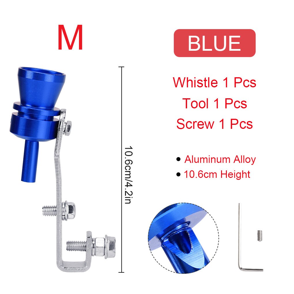S-XL Universel Voiture Turbo Sifflet Voiture Réaménagement Turbo Sifflet Tuyau D'échappement Sound Turbo Queue Universelle Simulateur Whistler 5 Couleurs: Blue for M