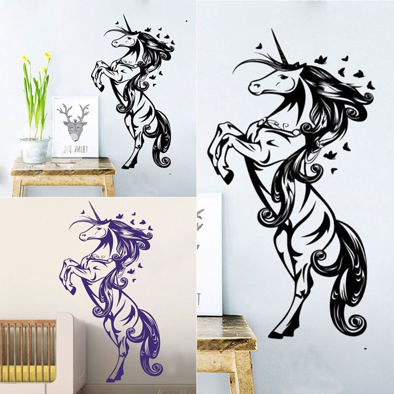 Unicorn Wall Stickers Home Decoration Cartoon Animals Living Room Bedroom Vinyl Decals Black/Purple Decorate Wallpaper