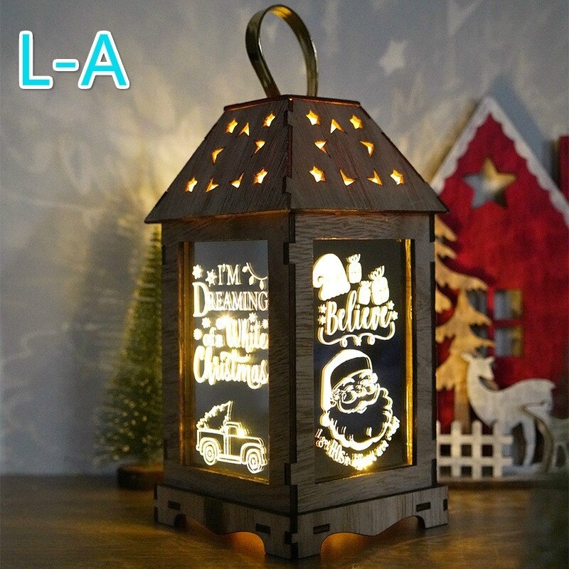 Lichten Houten Kerst Decoratie Wind Lantaarn Led Lichtgevende Creatieve Ornamenten Draagbare Lantaarn: L-A