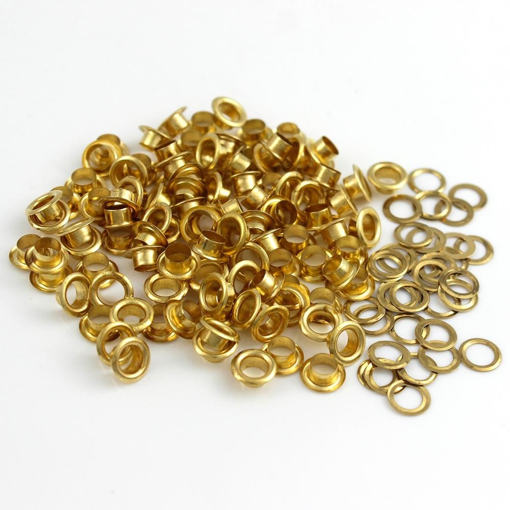 Anneau d'œillets en métal de 5mm, 100 pièces, avec rondelle, pour l'artisanat du cuir, Scrapbooking, chaussures, vêtements, ceinture, chapeau, sac, étiquettes, accessoires de bricolage: Or