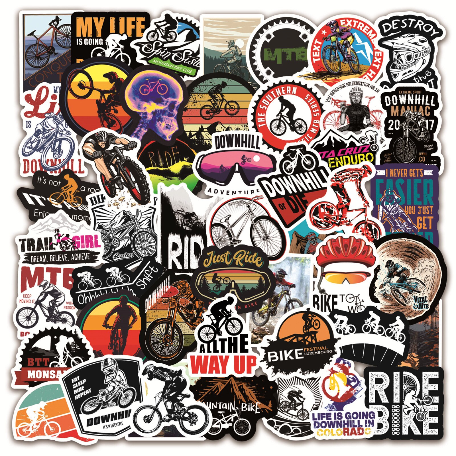 50 Pcs Mountain Bike Stickers|road Bike Waterproof Vinyl Stickers for Bike Water Bottles Laptop Bicycle Waterproof Decals: MTB