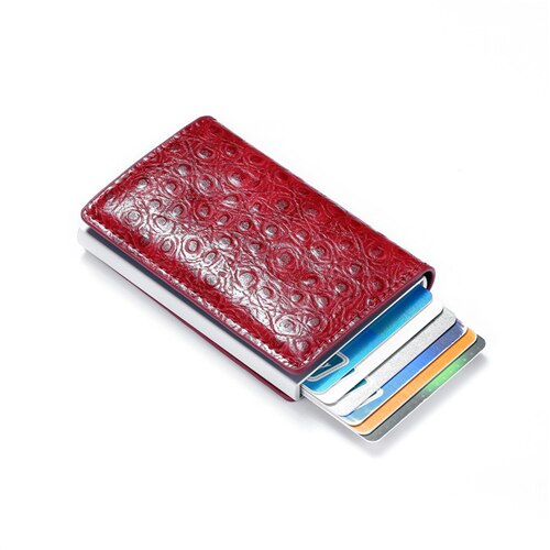 BISI GORO Thin Slim Men Wallet Rfid Smart Wallet Credit Card Holder Metal Pass Secret Pop Up Minimalist Wallet Small Black Purse: Red ZF004