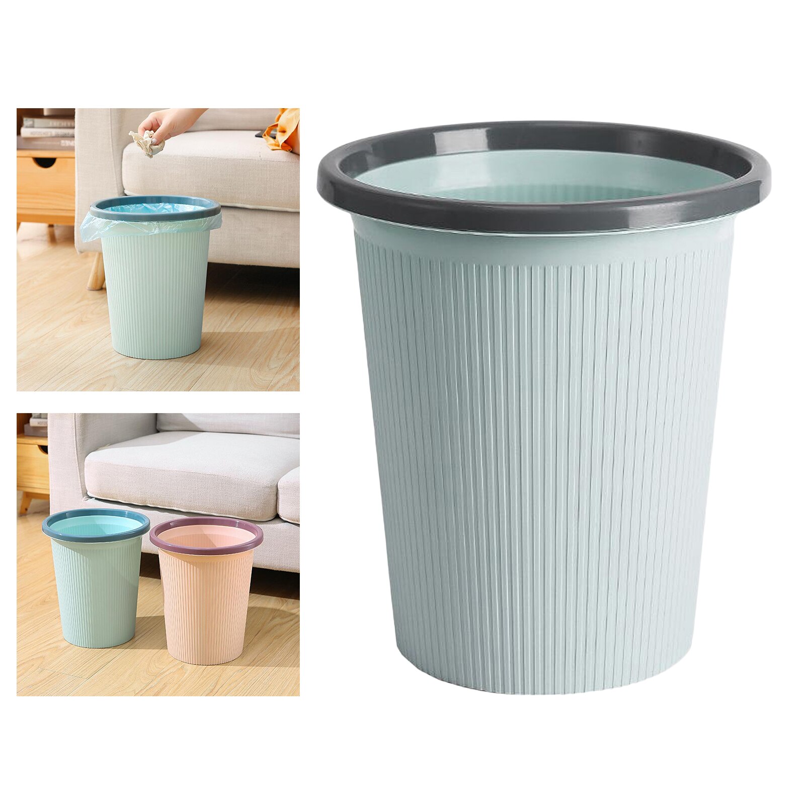Macaroon Color Trash Can Household Plastic Garbage Can Simple Toilet Kitchen Pressure Ring-Trash Can Living Room: Light Blue 30.8x18.