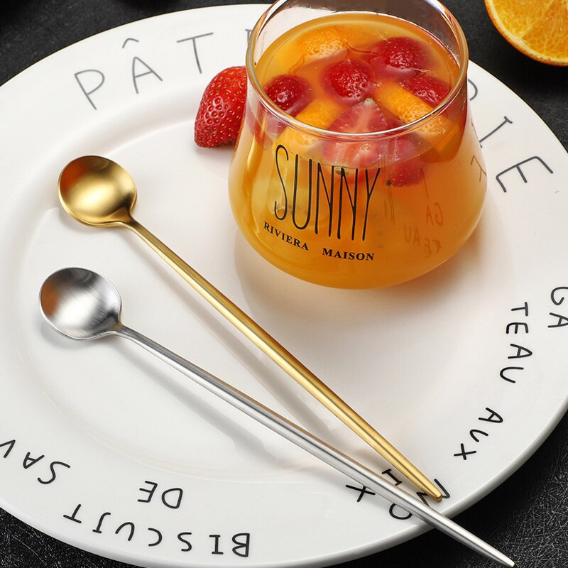 Cuillère à café en acier inoxydable | carré rond thé au lait cuillère à remuer, cuillère à café à long manche, SpoonCafe à Dessert