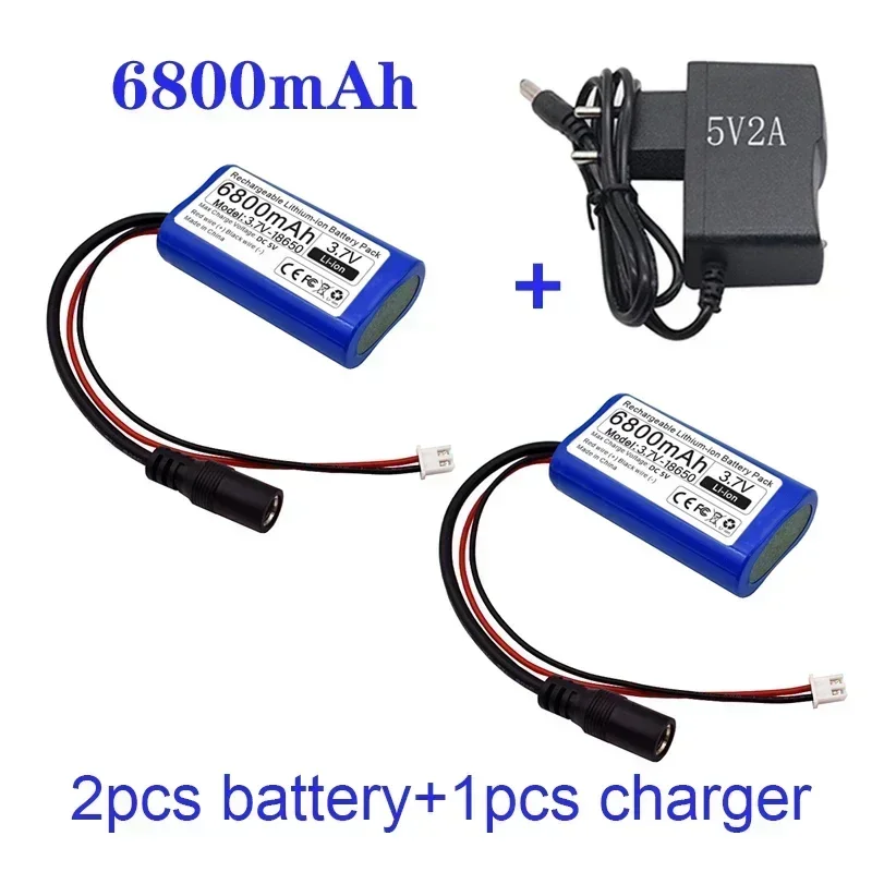 3.7V 6800mAh 18650 Li-ion rechargeable battery pack For Fishing LED Light megaphone speaker Emergency toy battery+XH2.54-2P Plug: Blue