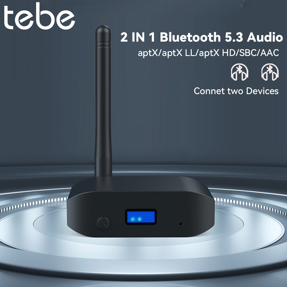 Tebe aptX HD/LL Bluetooth 5.3 Audio Receiver Transmitter with Antennae Aux Wireless Stereo Music Adapter for TV Car Speaker