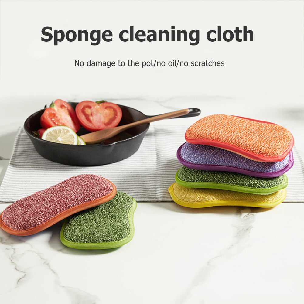 5Pcs Kitchen Sponge Cleaning Cloth Super Absorbent Microfiber Nonstick Oil Scouring Pad for Glass Window Dish Sink Wiping Rags