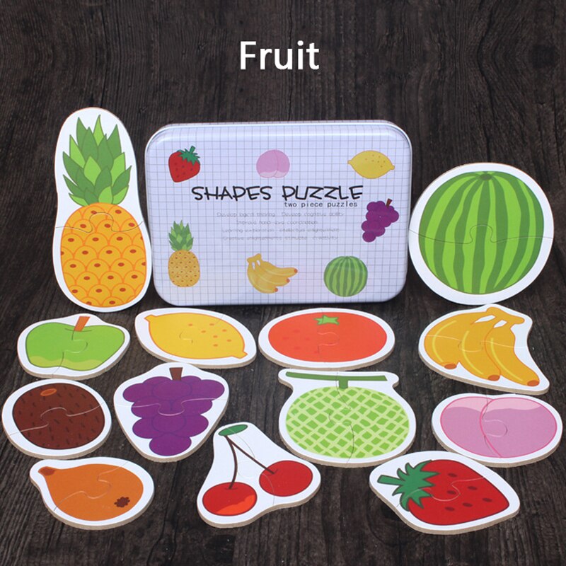 Baby Speelgoed Ijzeren Doos Houten Kaart Voertuig Fruit Dieren 3D Puzzel Spel Speelgoed Baby Vroege Educatief Training Cognitieve Puzzels: 06