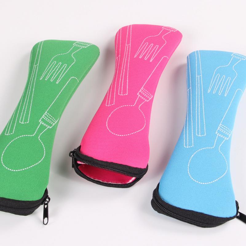 Travel Cutlery Tableware Zipper Bag Outdoor Travel Camping Recyclable Cutlery Pouch Chopsticks Spoon Cloth Storage Bag Selling