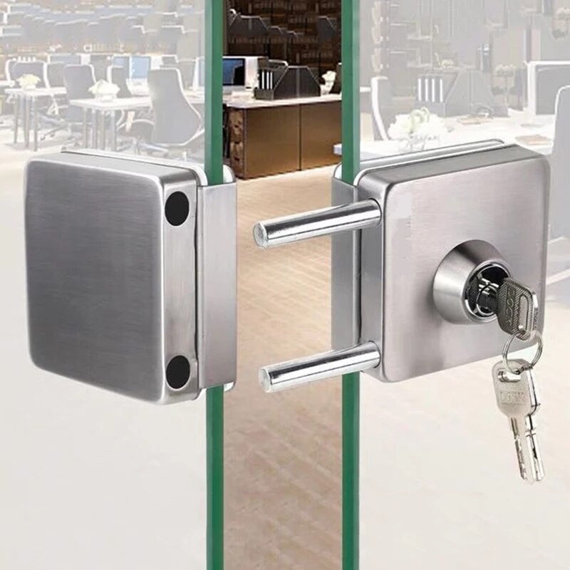 Double Open Glass Door Lock Stainless Steel Double Bolt Sliding Door Lock 10-12mm Office Glass Safety