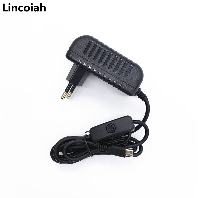 Lincoiah Netzteil Ladegerät AC/DC Adapter 5V 3A NETZTEIL Mikro USB mit Energie an/aus Schalter für Himbeere Pi 3 Modell B B + A + Plus