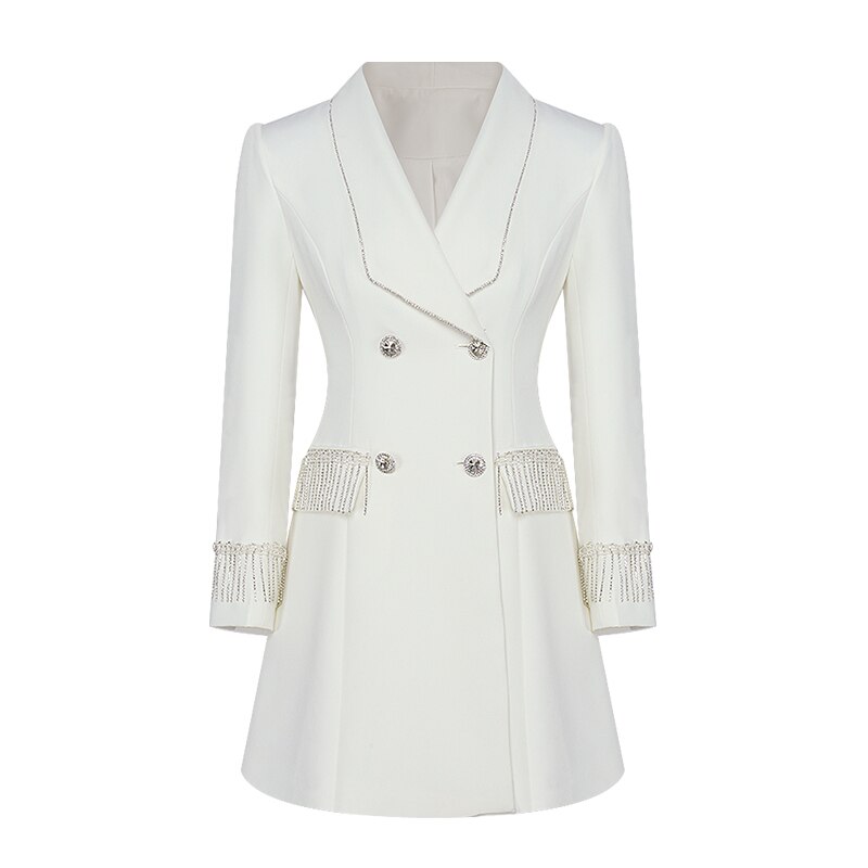 Blazerjurk herfst dubbelrijs lange mouw britse stijl trenchcoat dames kantoor dame kwast ketting deco effen bovenkleding