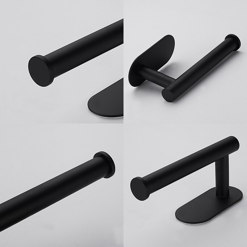 ELLEN Matte Black Bathroom Hardware Set Black Robe Hook Towel Bar Toilet Paper Holder Bath Bathroom Accessories EL480B1001B