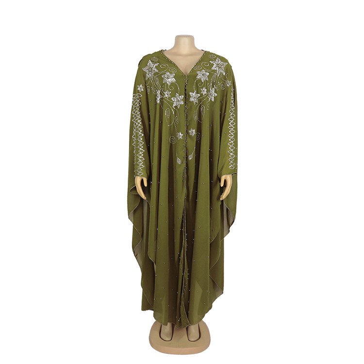 DOIB-vestidos africanos de gasa para mujer, vestido musulmán de talla grande Dashiki, cuentas de diamantes, Boubou, Abaya africana, Dubai