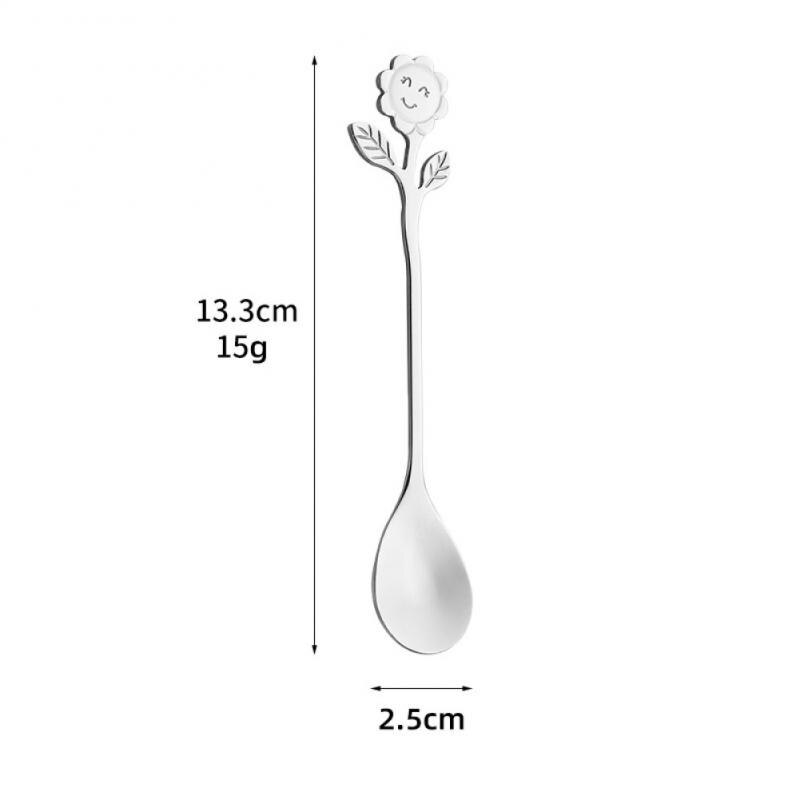 Sunflower Pattern Spoon Fork Stainless Steel Thin Handle Tea Spoon Coffee Stirring Rod Dessert Fork Tableware: 02
