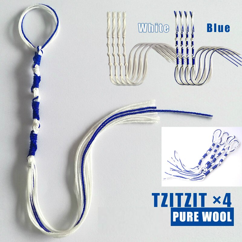 Israel tzitzit kvast tzitzits sæt  of 4 blå hvid australsk ren uld israelsk jødisk tøj tilbehør håndvævet kvast