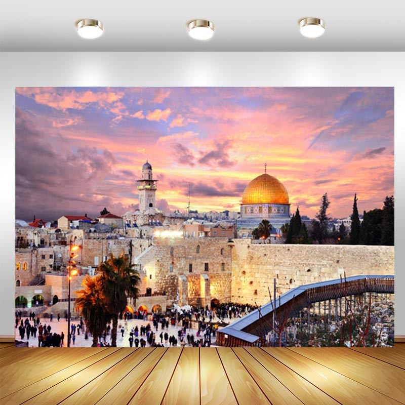 Jerusalem Stadt Fotografie Hintergrund Tempel Sonnenuntergang sterben Felsen Stadtbild Geburtstag Party Hintergrund Foto Stände Studio Requisiten Banner