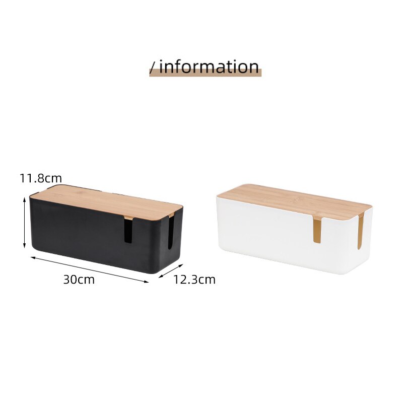 Black Power Strip Wire Case With Wood Cover Manage Cable Storage Box Dustproof Plastic Power Strip Storage Box Desktop Organizer