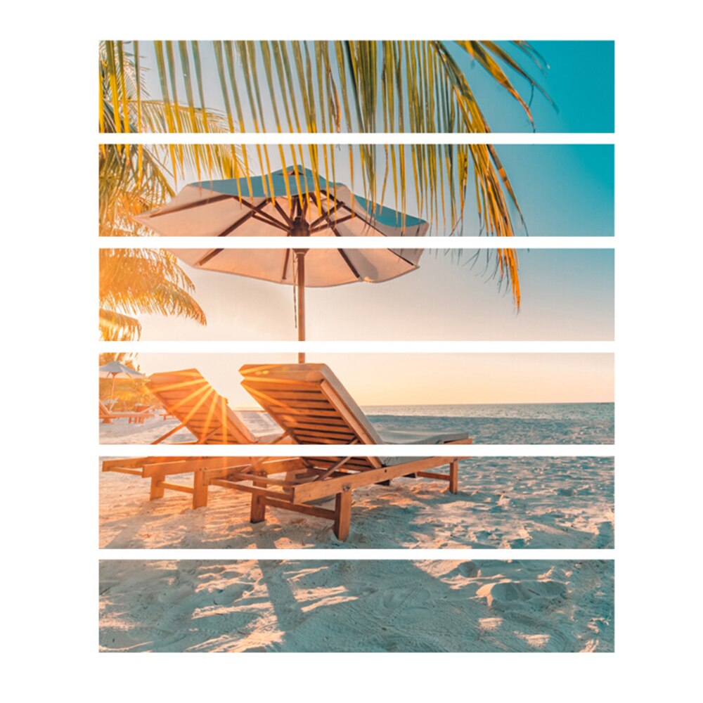 6 Stks/set Zomer Strand Kokospalm 3D Window View Sticker Strand Muurschilderingen Art Verwijderbare Muursticker Woonkamer Decoratie