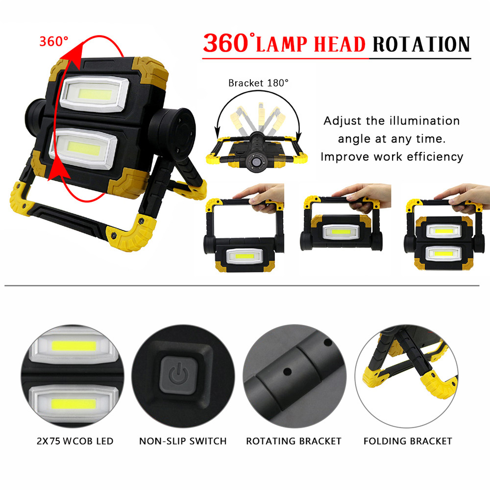 Powerful 200W 2 COB LED Work Light Handheld Searchlight Waterproof Spotlight Portable Work Lamp Emergency Light