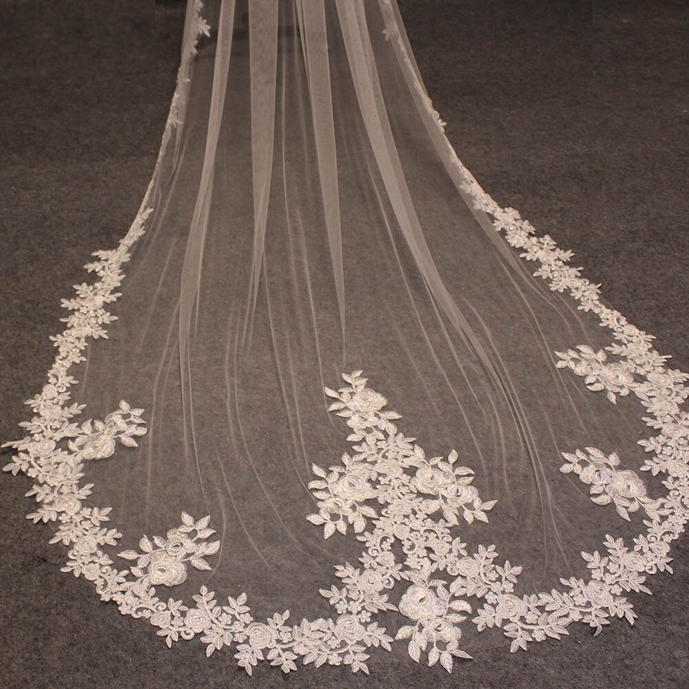 Real Photos Lace Long Wedding Veil Beautiful One Layer 3M/10ft Bridal Veil with Comb White Ivory Veil Wedding Accessories
