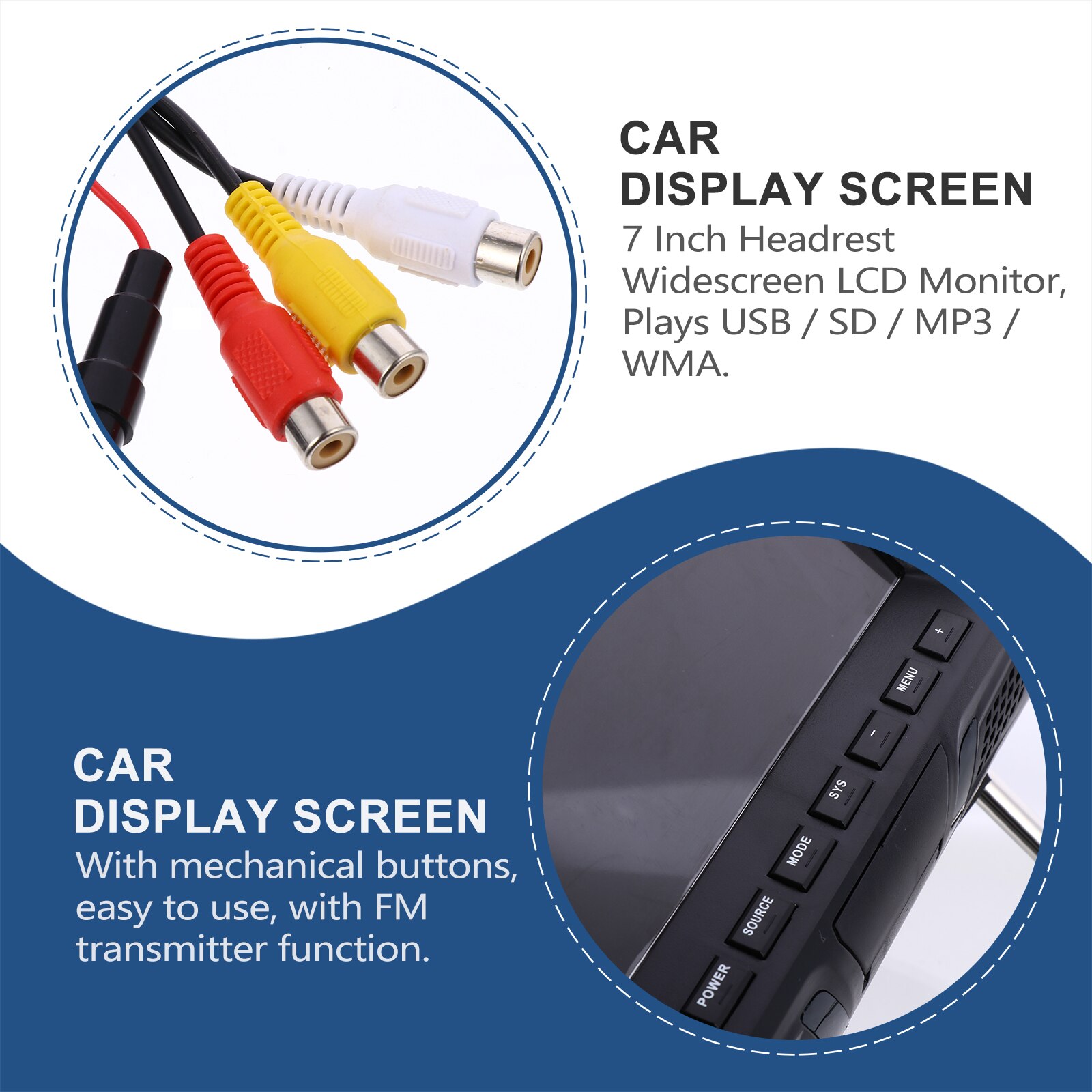 7-inch Car Headrest Display Screen Universal Back Seat Multi-function MP5 Screen