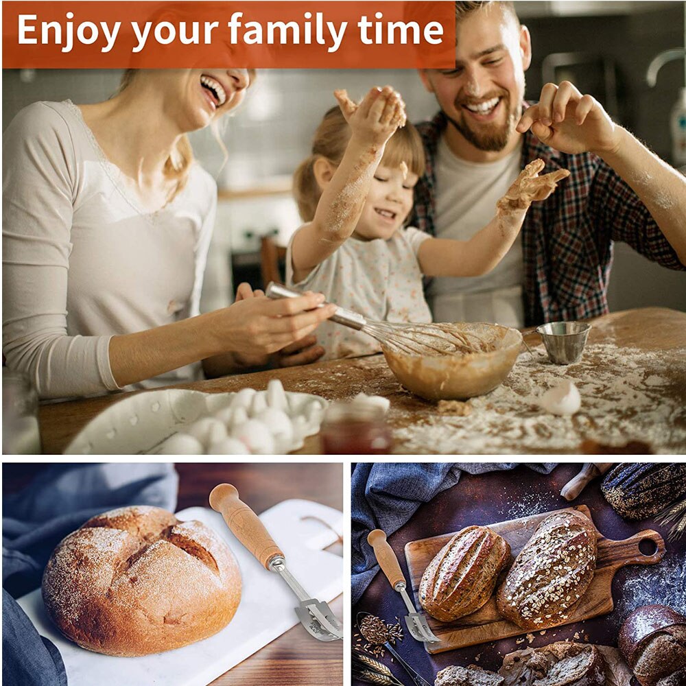 Bread Lame Dough Scoring Knife Dough Making Slasher Tool Breads Cutting Scraper Baking Knife Cutter with Blades Arc Curved Knife