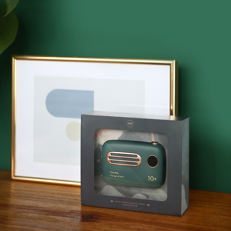 Retro Portable Battery 10000mah Fast Charging Mobile Power Bank Cute Radio Shape Dual Input Output External Battery Double USB