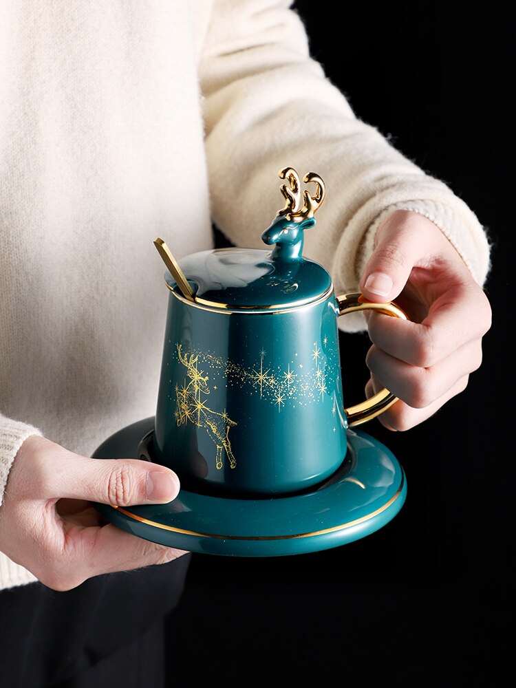 Green European Style Ceramic Cup and Saucer Set Reuseable Cappuccino Cup Filizanki Do Kawy Mug BD50CS
