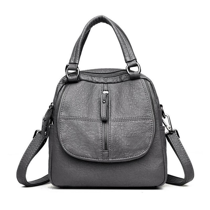 Heißer Klassische frauen Schulter Tasche PU Leder Mehrzweck Rucksäcke Einfache Zipper Reise Rucksack Einfarbig Weibliche Beutel: Grau