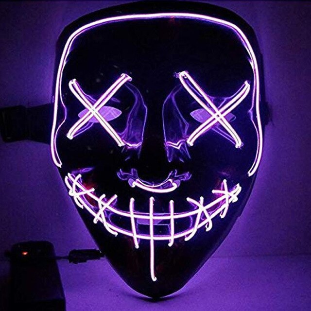 Halloween led maske purge masker valg mascara kostume dj party light up masker glød i mørke mascara horror maske glødende: Lilla