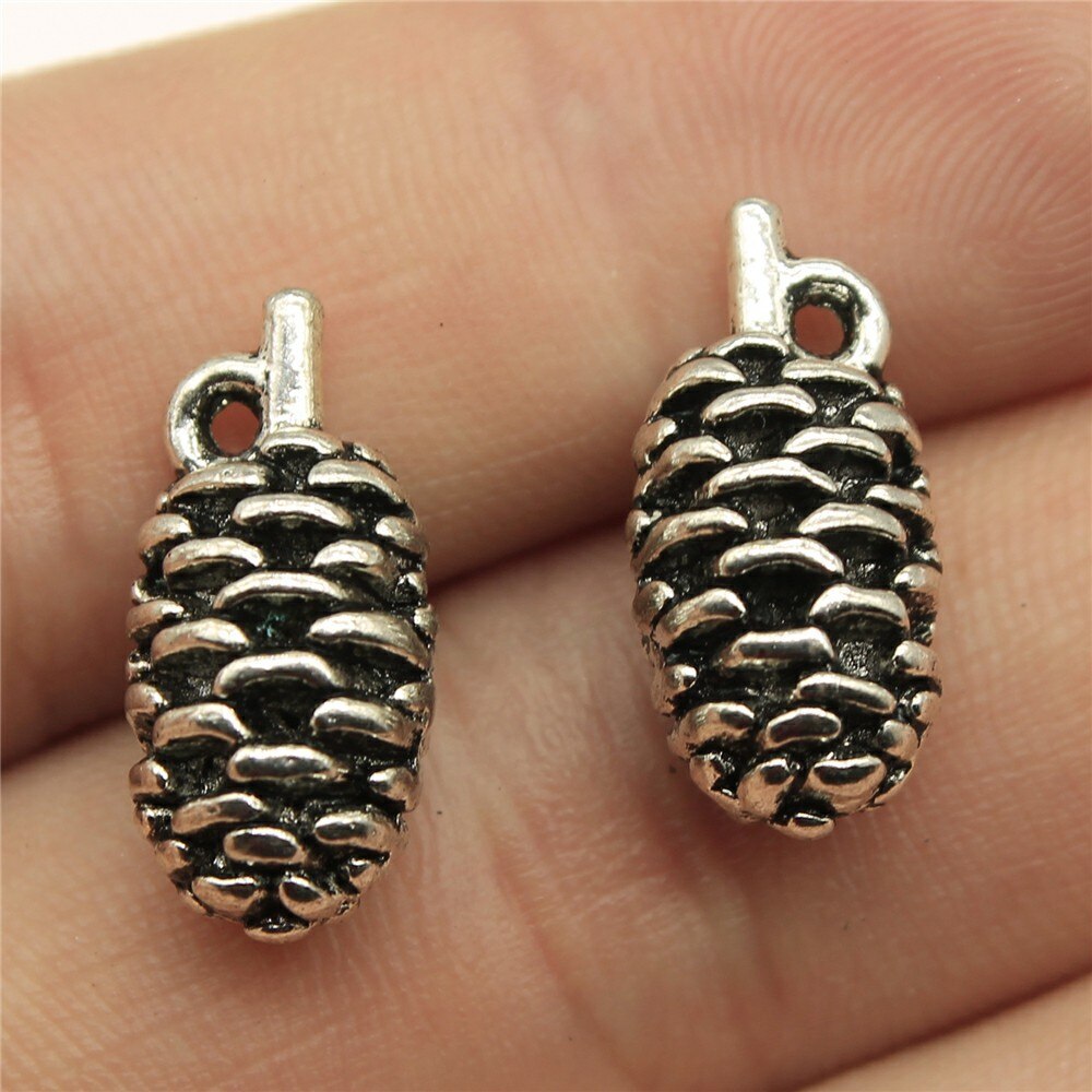 20 stuks 3d hazelnoot pinda's dennenappel bedeltjes knutselbenodigdheden handgemaakte tibetaanse sieraden: 19 x 9mm- zilver