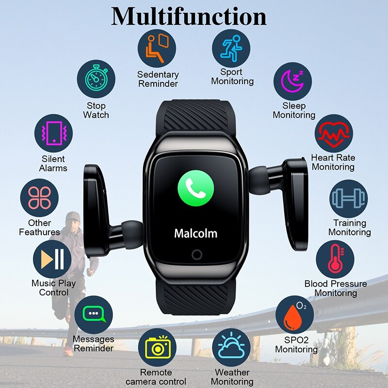 S300 Smart Horloge Hartslagmeter Bluetooth Oortelefoon Fitness Tracker Bloeddruk Smartwatch Voor Ios Android Telefoon