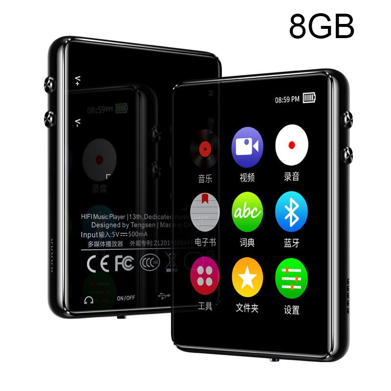 Bluetooth Full Touches Screen MP3 Mp4 Music Player Student Lossless Hifi External MP5 FKU66: Black 8gb