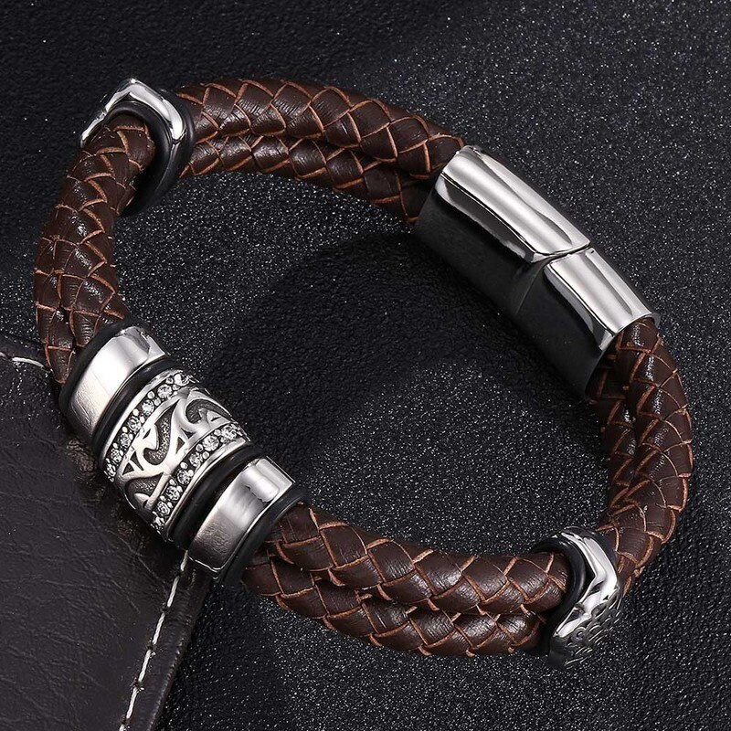 Leather Cord Mens Bracelet Hand-woven Leather Bracelet Retro Leather Bracelet Boys Birthday Christmas: Default Title