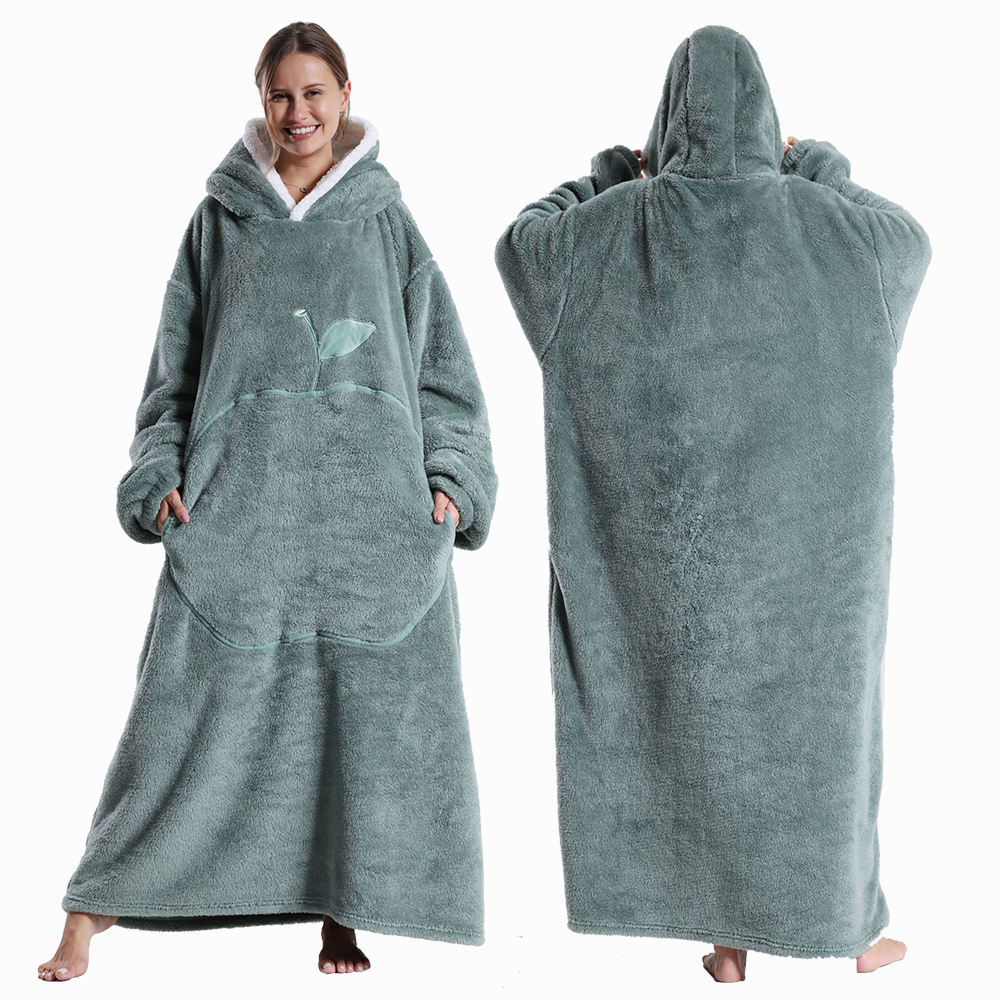 Suéter con capucha de invierno para mujer, manta polar de gran tamaño con mangas, Bolsillo grande, Sudadera con capucha de TV gruesa y cálida, bata para pareja