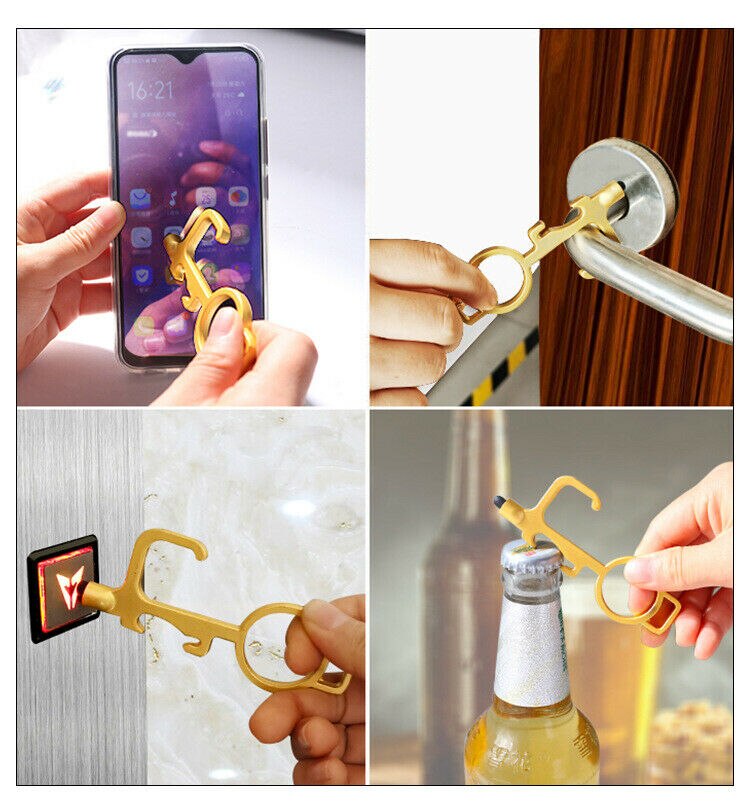 Keyring No Touch Public Door Opener Anti-Contact Keychain Artifact Beer Button Pusher Lifter Ring Hook Key Chain Keyfob Tools